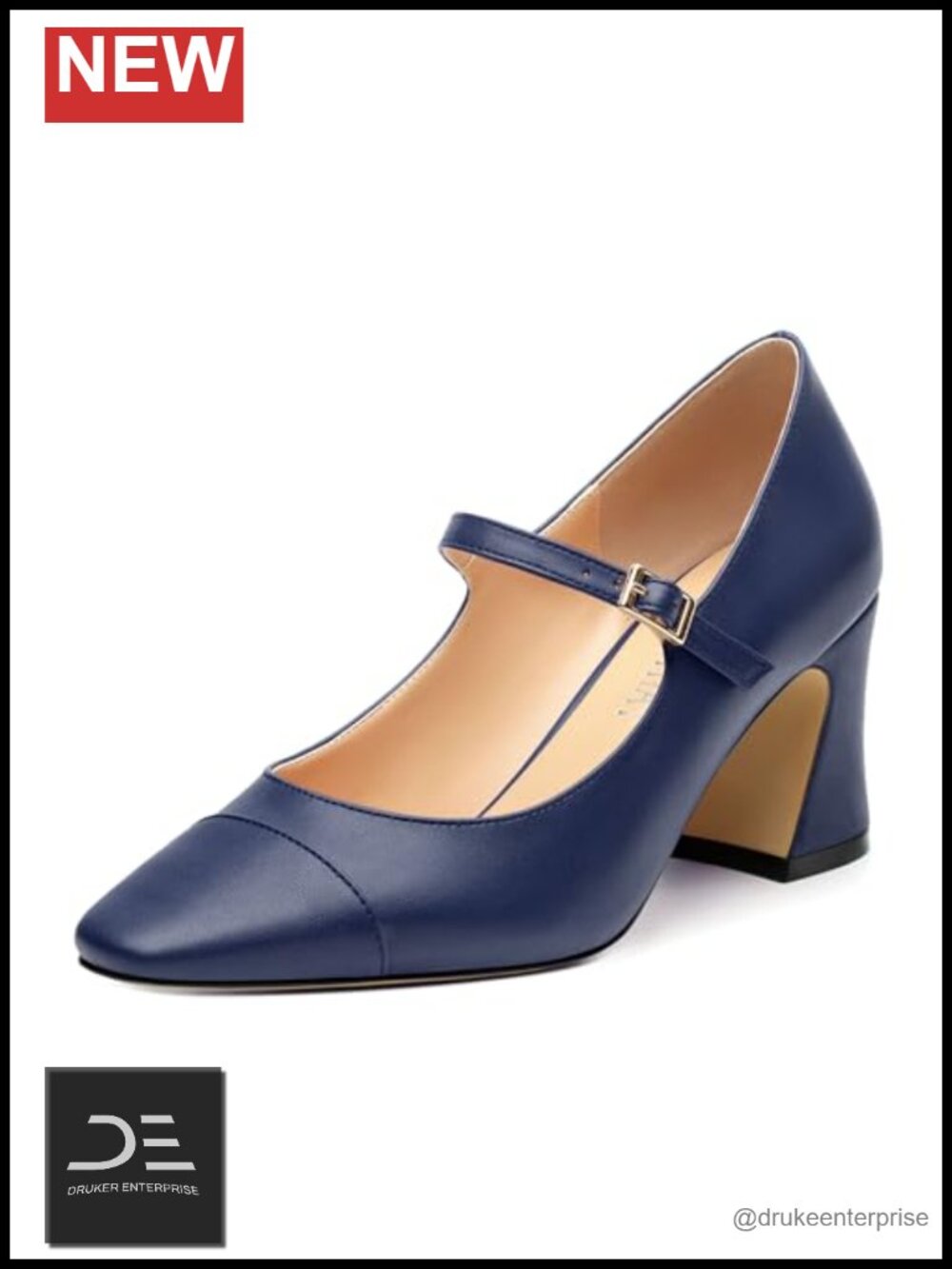 Women's Square Toe Mary Jane Heels Chunky Block Heel Pumps 2.5 Inch
